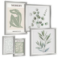 BILDER SET 5er Set - 50x50 cm & 20x30 cm & 40x60 cm Silberner Rahmen - Matisse entwirft Boho-Pflanzen - Silberfarben, Kunststoff (40/60cm) - TULUP