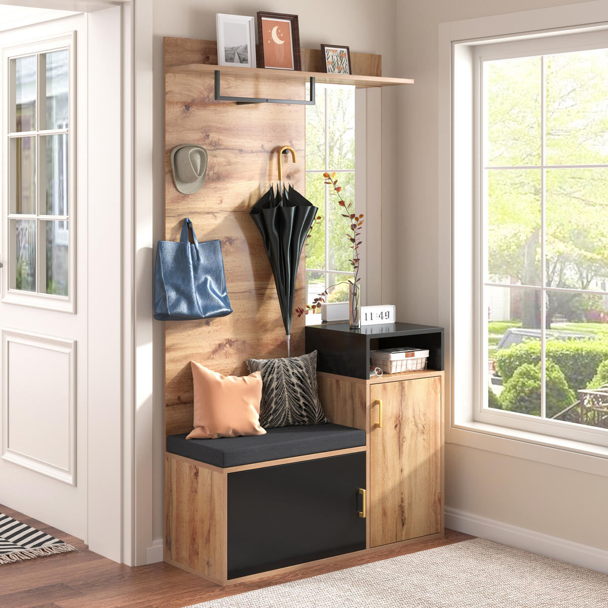 SCHUHSCHRANK aus MDF & Spanplatte 104x38.5x190cm in Schwarz mit Spiegel - Schwarz, Holzwerkstoff (104/190/38.5cm) - Modfu