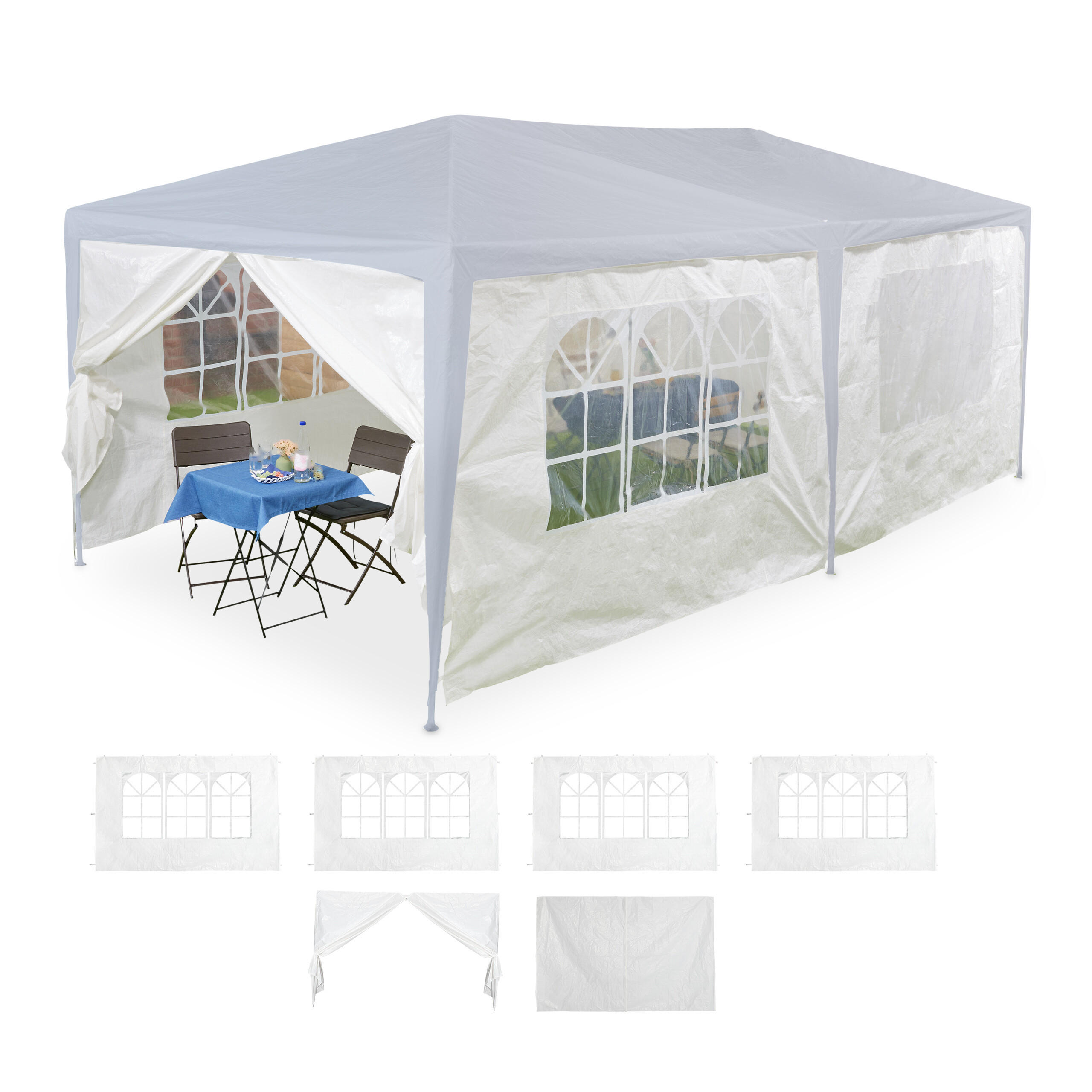 Relaxdays STĚNY Bílá 6dílná-sada pro pavilon 3x6 m