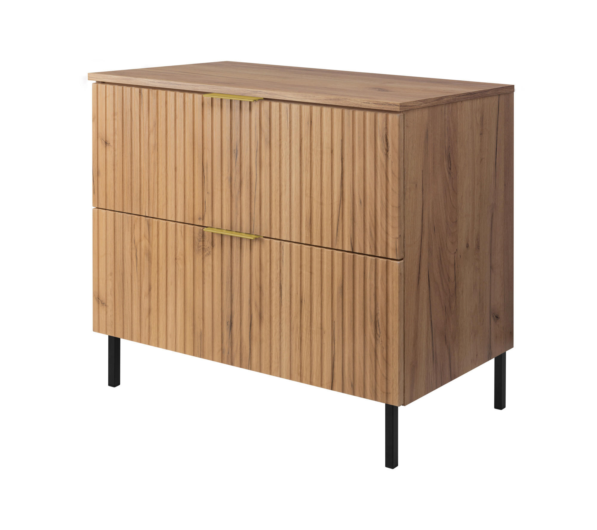 WASCHBECKUNTERSCHRANK, Eiche Craft, 80 x 77 x 46 cm, goldener Griff, schwarze Beine + Arbeitsplatte - Eichefarben/Goldfarben, Holzwerkstoff (80/77/46cm) - 3XE LIVING