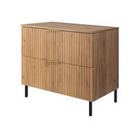 WASCHBECKUNTERSCHRANK, Eiche Craft, 80 x 77 x 46 cm, goldener Griff, schwarze Beine + Arbeitsplatte - Eichefarben/Goldfarben, Holzwerkstoff (80/77/46cm) - 3XE LIVING