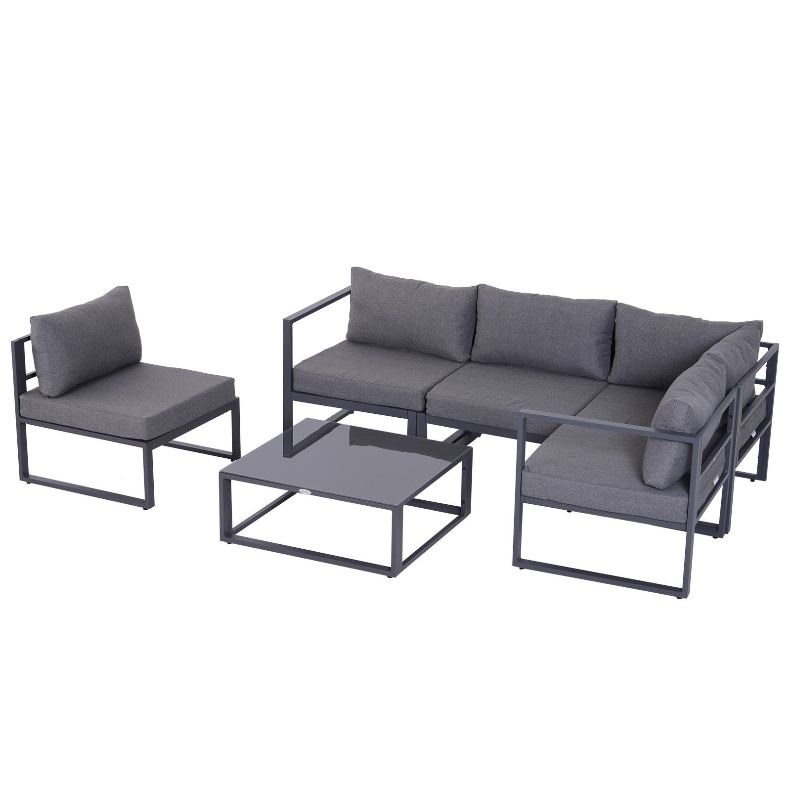 GARTENMÖBEL Set, Alu, Polyester, Grau - Grau, Glas/Kunststoff - Outsunny