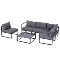 GARTENMÖBEL Set, Alu, Polyester, Grau - Grau, Glas/Kunststoff - Outsunny