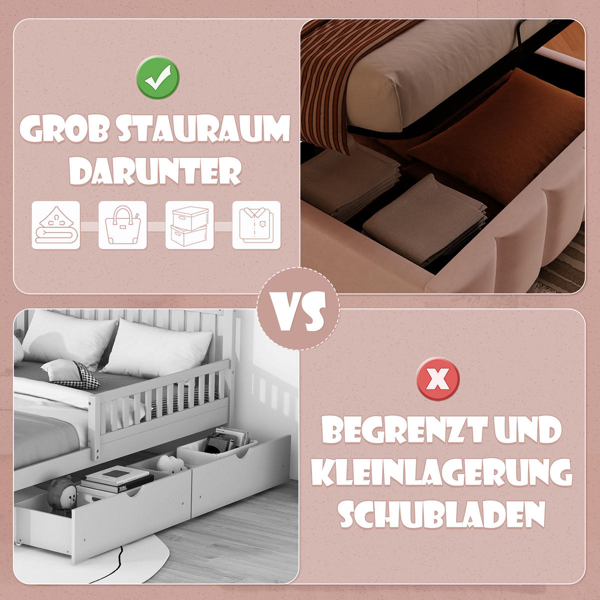 POLSTERBETT 90x200cm Rosa Samt LED-Licht Hydraulik Kopfteil - Pink, Holz (90/200cm) - FLIEKS