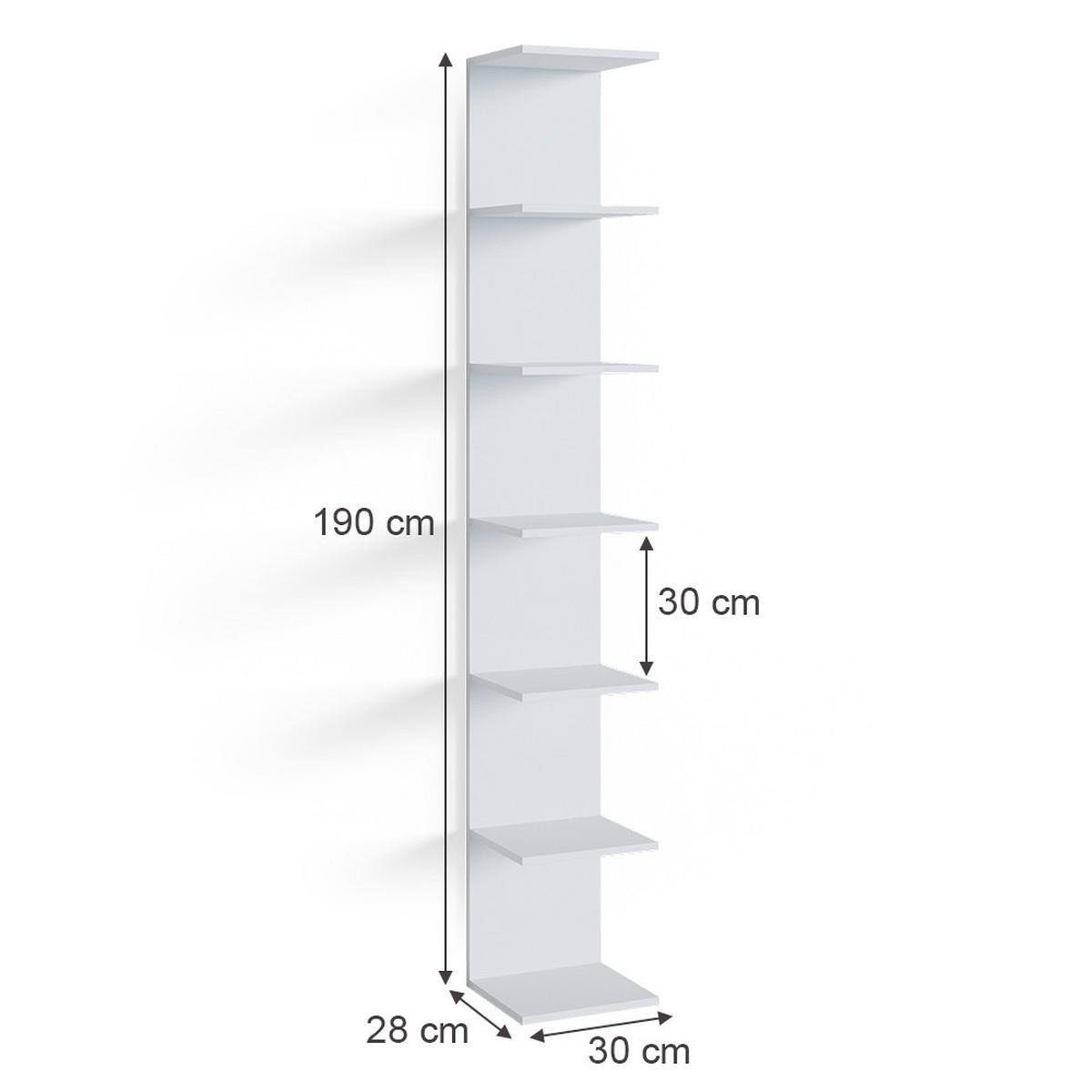 WANDREGAL Paolo Weiß 28 x 190 cm 2er Set - Weiß, Holzwerkstoff (28/190/30cm) - Vicco