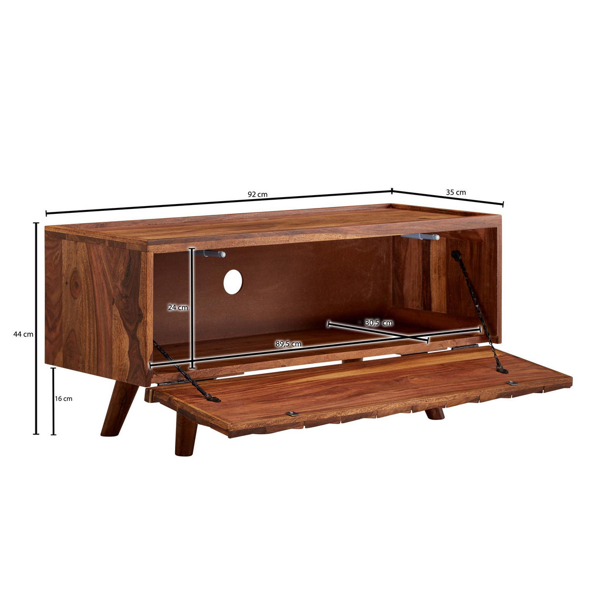 LOWBOARD Massivholz Landhausstil Modell Oasis für Fernseher bis 50 Zoll mit Kabeldurchlass - Braun, Holz (92/44/35cm) - KADIMA DESIGN