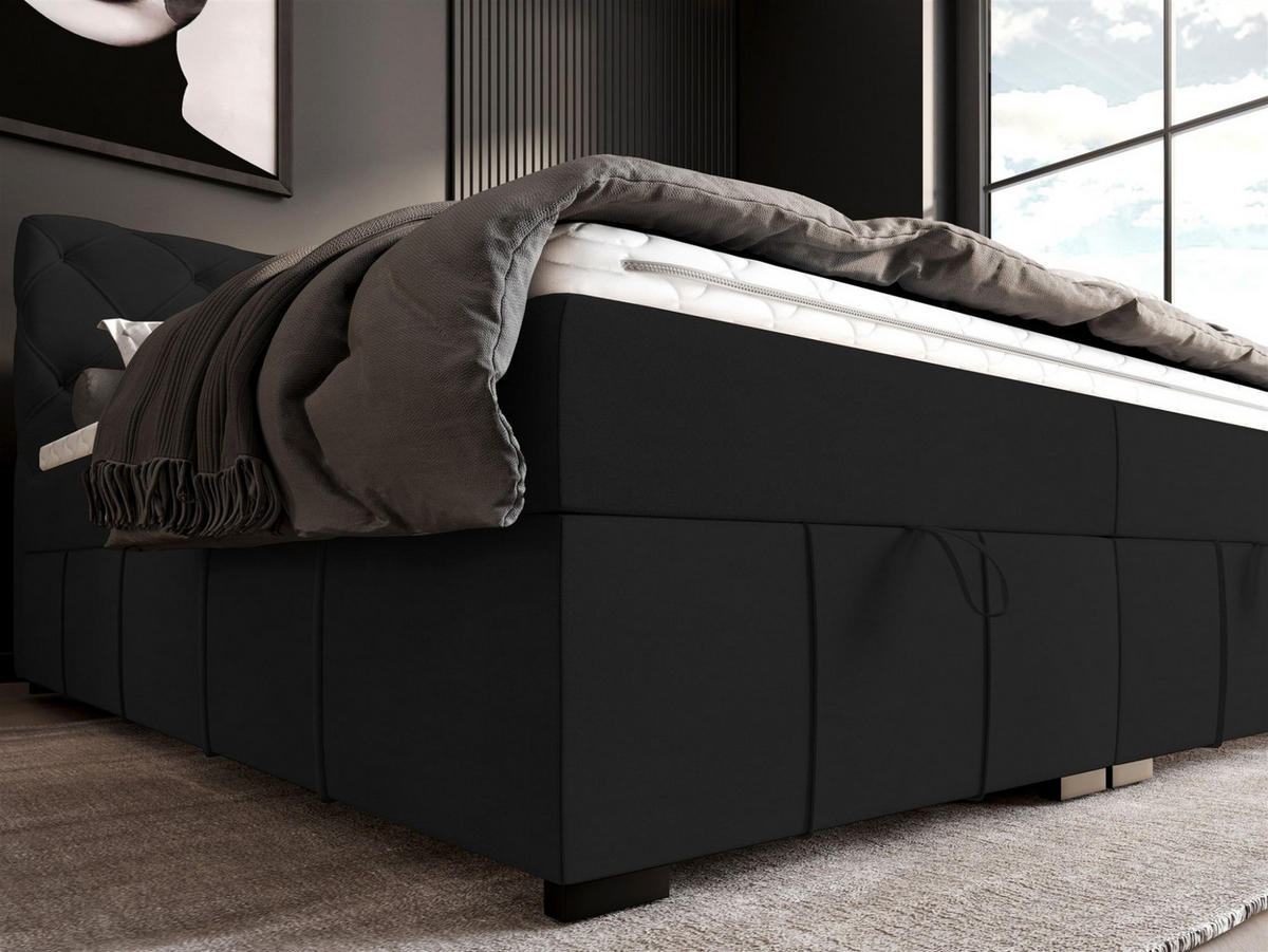 BOXBETT Gisel - Schwarz, Holzwerkstoff/Textil (140/200cm) - Fun Möbel
