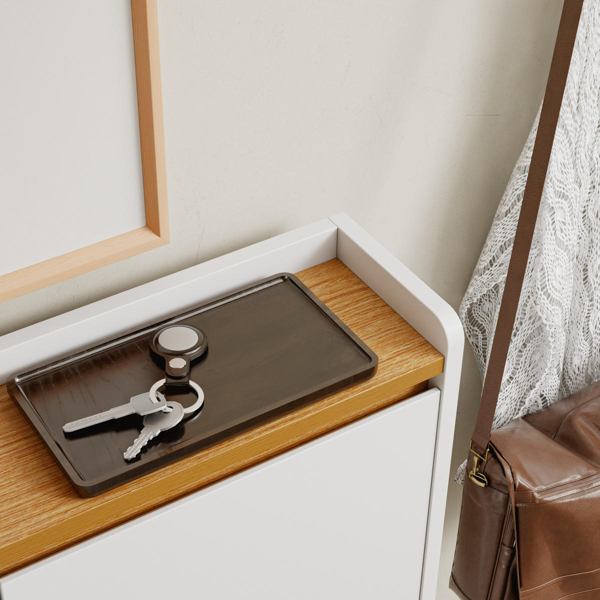 SCHUHSCHRANK mit Klappen und Steckdose FSR229-E-WN - Ahornfarben/Weiß, Holzwerkstoff/Fell (15/126/121cm) - SoBuy