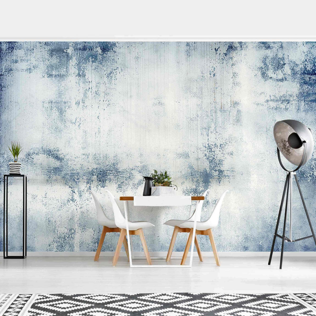 FOTOTAPETE Betonwand Shabby Putz Blau 288/190 cm - Blau, Papier (288/190cm) - Bilderwelten