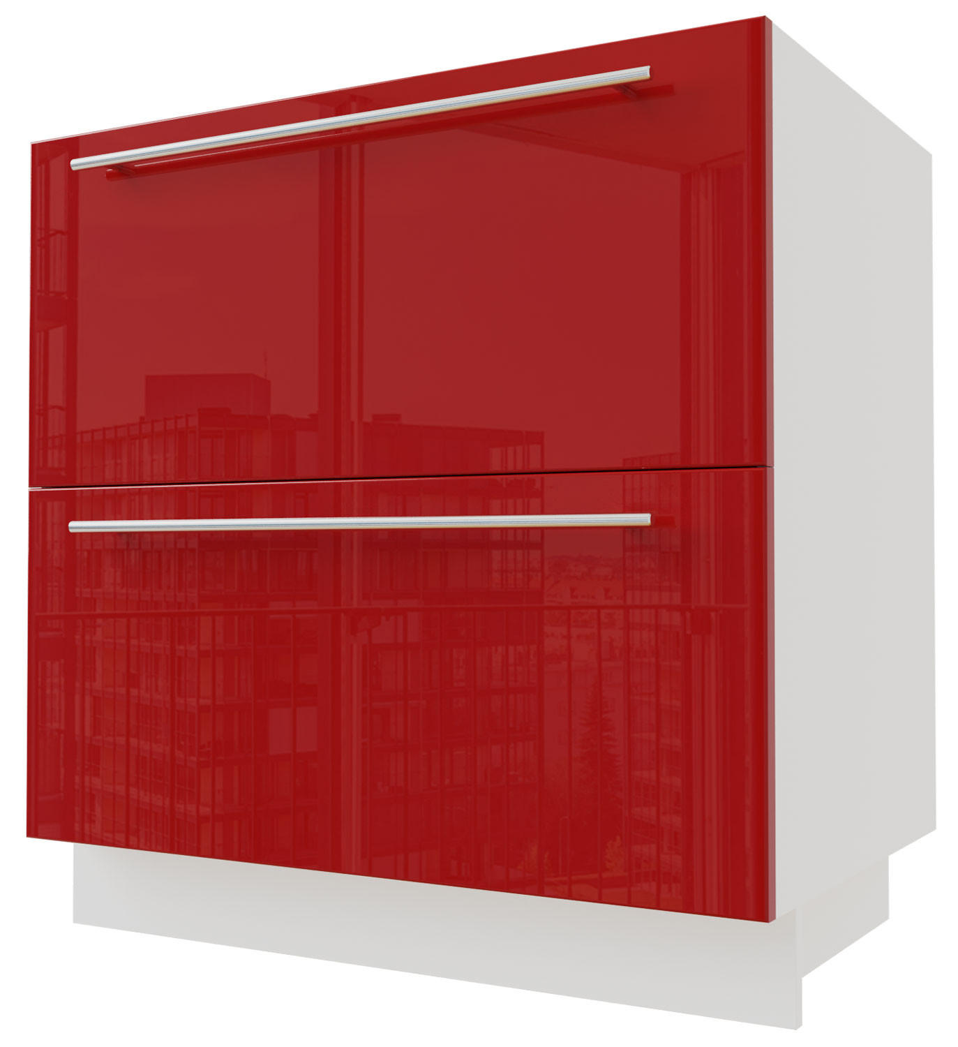 SCHUBLADENUNTERSCHRANK Brerra D2M/80 Korpus weiß / Front RAL 3002 karminrot Hochglanz 80 / 50 / 82 cm Schubladensystem Blum Metabox - Rot/Weiß, Holz/Holzwerkstoff (80/82/50cm) - Feldmann-Wohnen