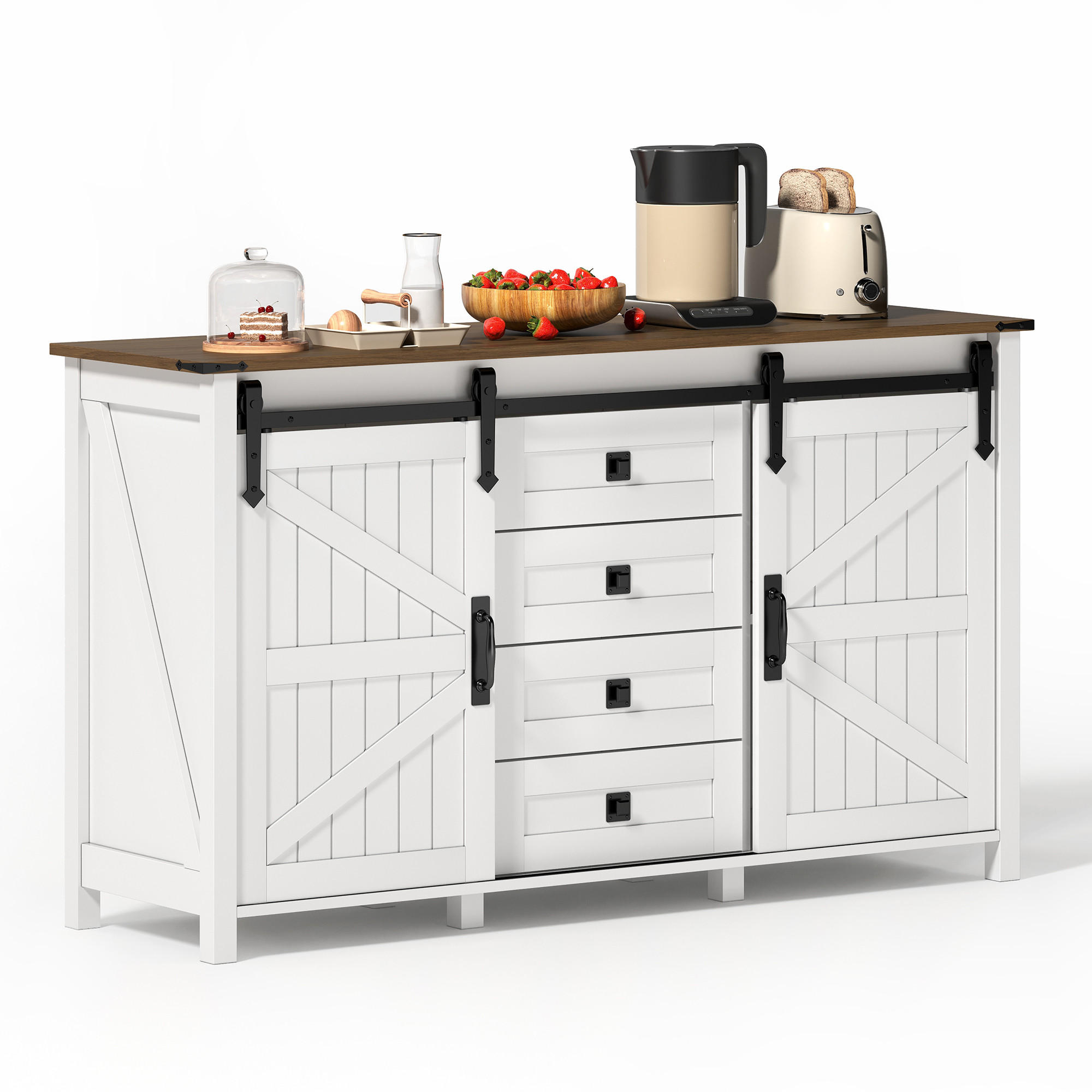 SIDEBOARD 137 cm mit Schiebetüren und 4 Schubladen, Weiß - Weiß, Holzwerkstoff (137/81.5/40cm)