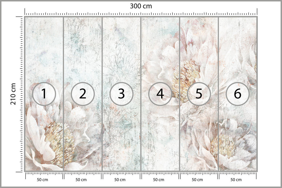 FOTOTAPETE für Büro Pfingstrosen Blumen Beton Vintage 300x210 - Gelb/Rosa, Papier (300/210cm) - Muralo