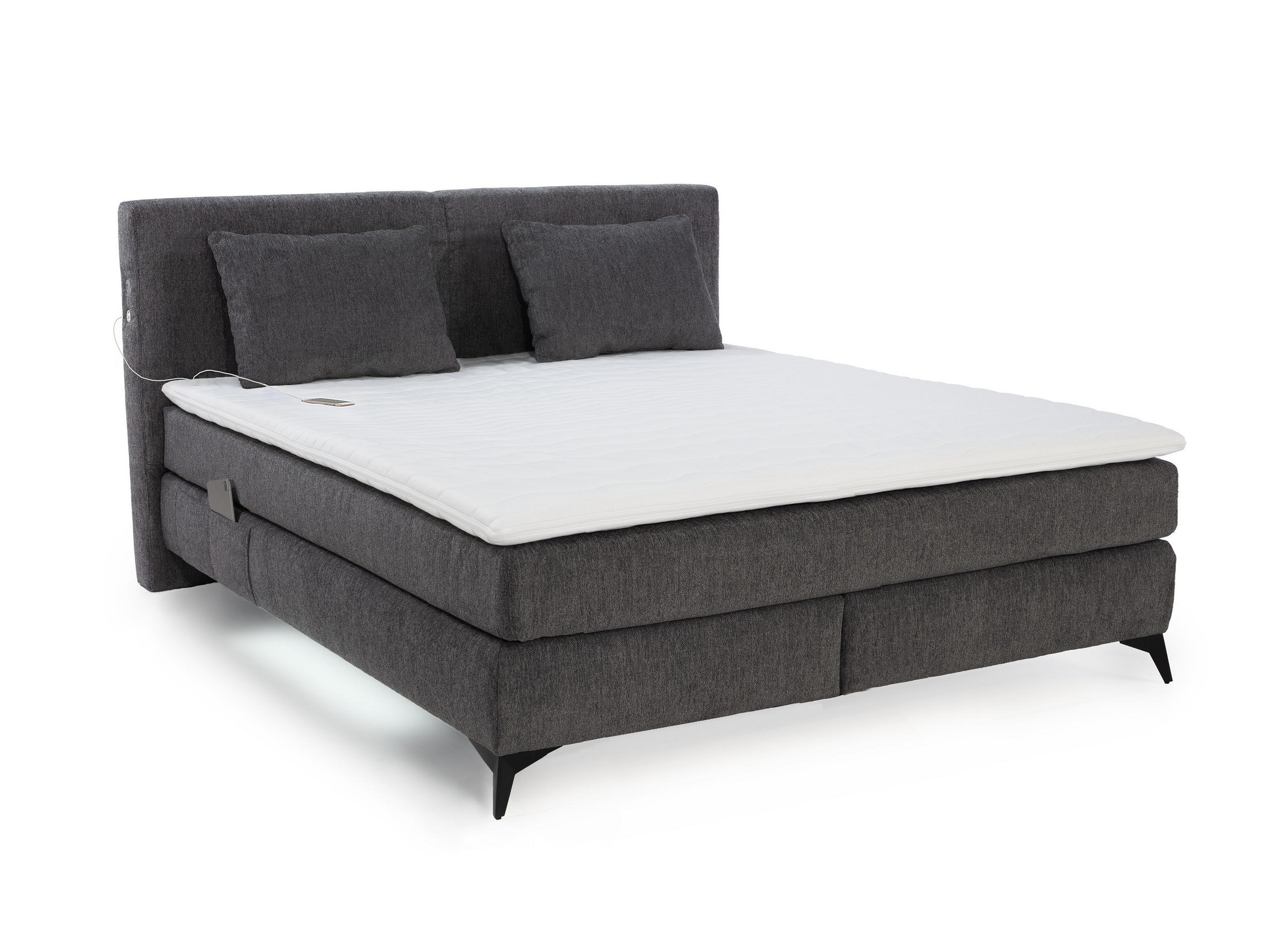 luma-home POSTEL s boxspringem 180 × 200 cm, 7zónová matrace s kapesními pružinami typu „tonneau“ H3, topper, ženilka tmavě šedá / 20046