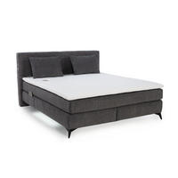 BOXSPRINGBETT 180x200, 7-Zonen-Tonnentaschen-Federkernmatratzen H3+H4, Topper,Bonell-Federkern,Beleuchtung,USB-Ladeports, Chenille Dunkelgrau / 20045 - Dunkelgrau/Schwarz, Textil/Metall (180/200cm) - luma-home