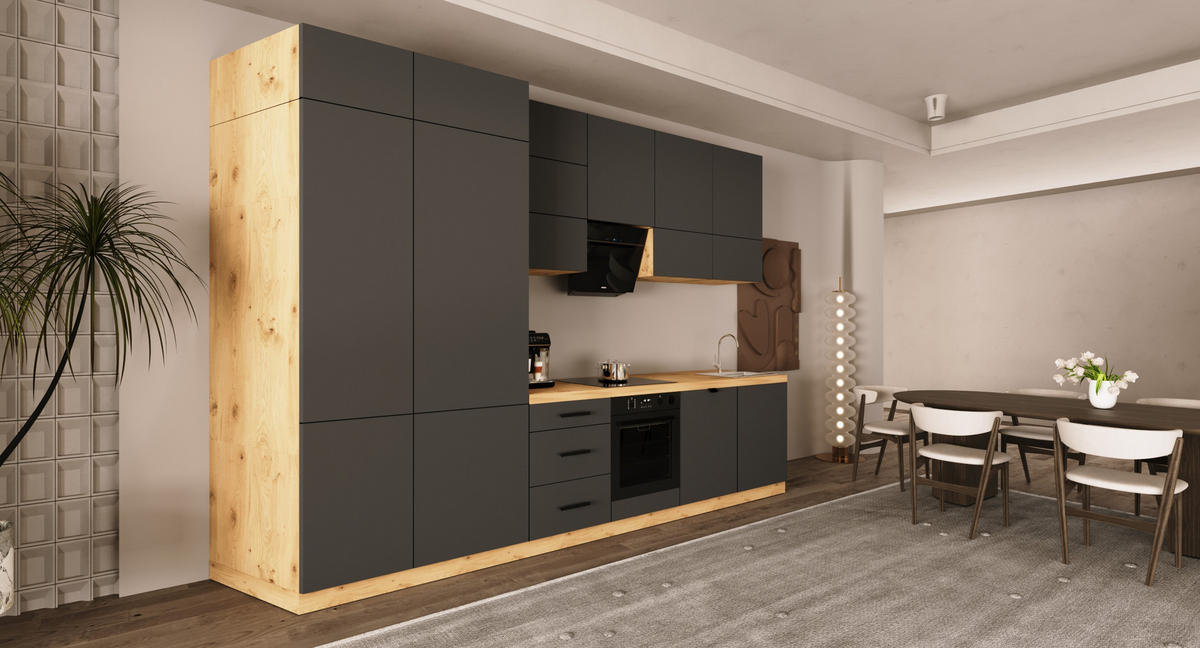 KÜCHENZEILE 340 cm - Langen KL20-M340 - in Grau / Matt - Grau, Holz (340/248/58cm)