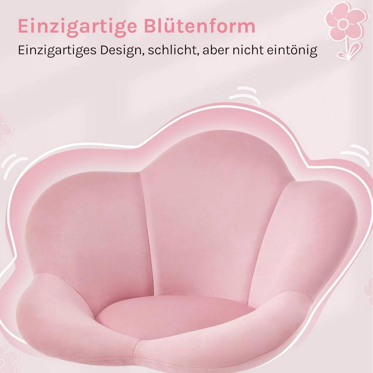 DREHSTUHL Kinder, blumenförmig, Samt, Hellrosa - Hellrosa/Weiß, Kunststoff/Textil (62/71/51cm) - Woltu