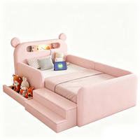 KINDERBETT 90x200cm Bärenkopfteil Nachtlicht Stauraum Rosa - Pink, Textil (90/200cm) - FLIEKS