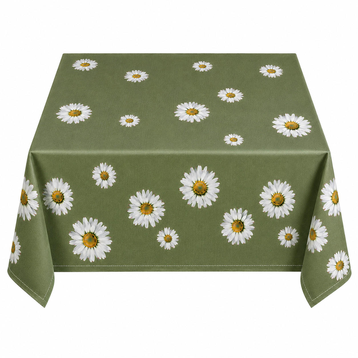 TISCHDECKE 85/85 cm oliv quadratisch Margeriten - Olivgrün, Textil (85/85cm) - TiborTex