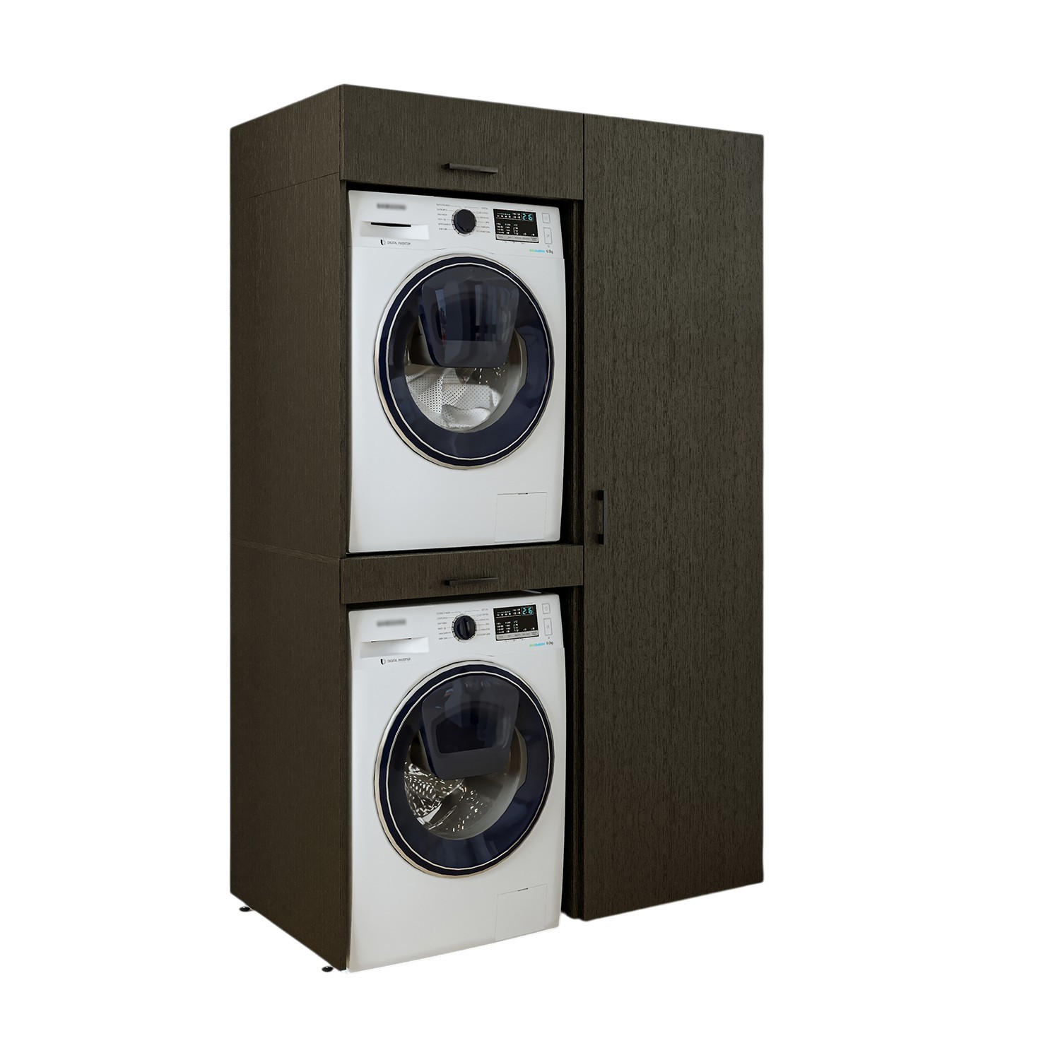 WASCHMASCHINENSCHRANK DUO-I 127cm Breit, 205cm Hoch - Schwarz, Holzwerkstoff (127/205/67cm)