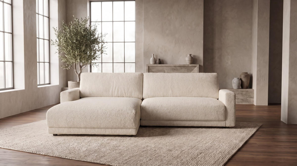 ECKSOFA MARLIN Beige Bouclé - Beige/Schwarz, Kunststoff/Textil (262/168cm) - KAWOLA