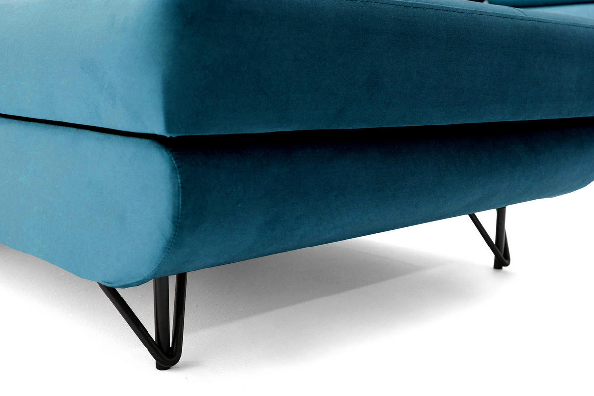 ECKSOFA U-Form JUNIOR U Rechts mit Schlaffunktion 128x254 Velours Smaragdgrün - Smaragdgrün/Schwarz, Holz/Textil (184/90/323cm) - Muffo