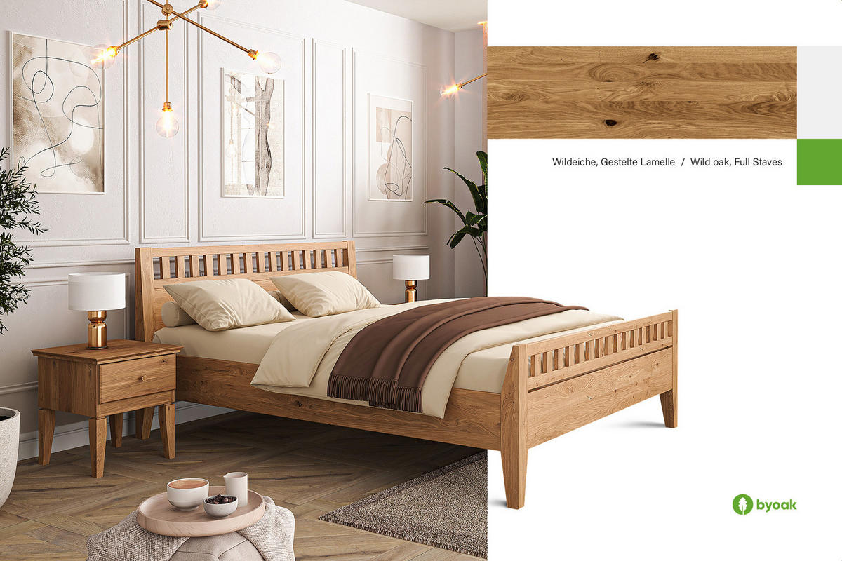 MASSIVHOLZBETT ELIAS 6 160x210 Wildeiche - Alteiche, Holz (160/210cm) - byoak
