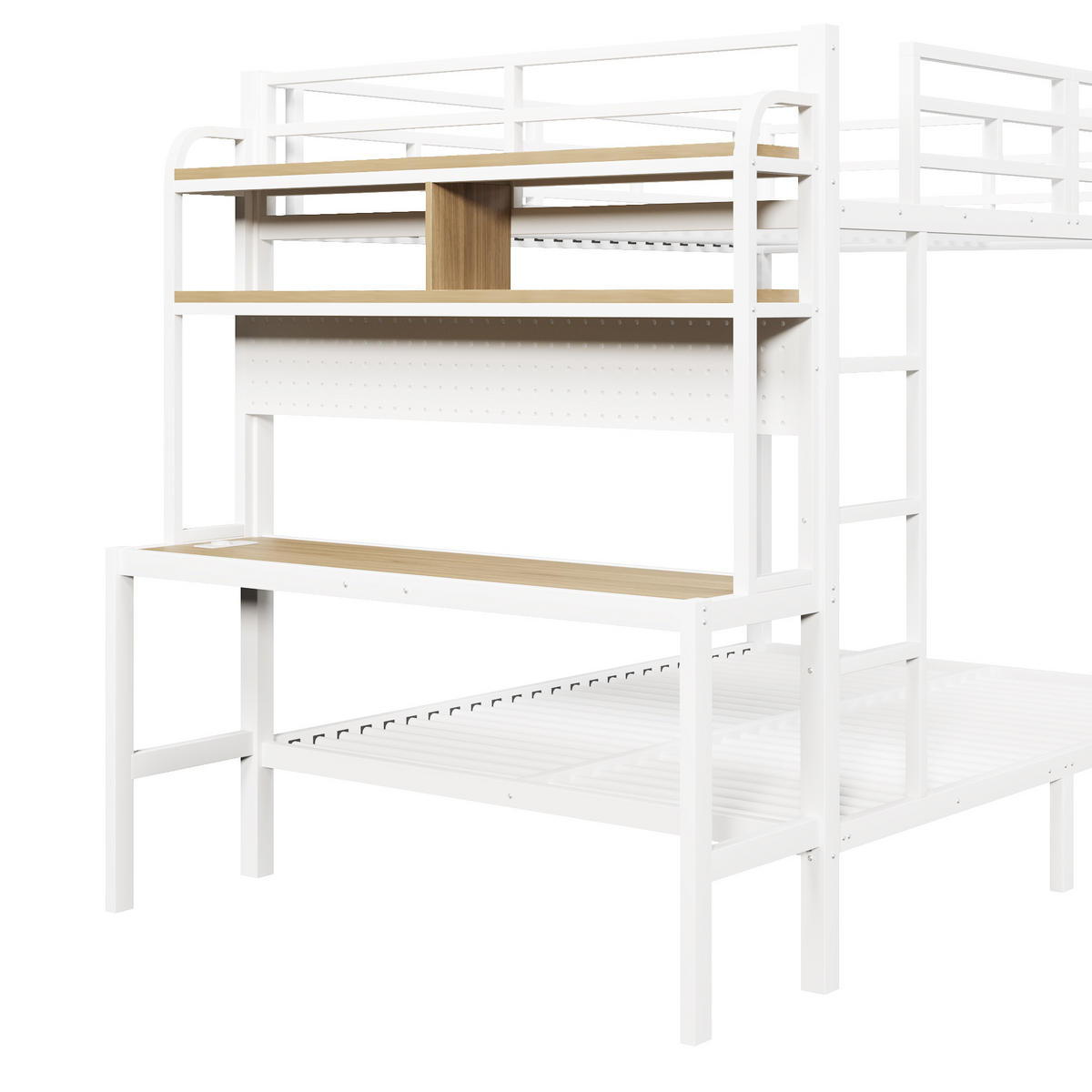 ETAGENBETT 140/200 cm mit Schreibtisch, Ablagefächern, LED und USB, Metall/MDF, Weiß - Weiß, Metall (140/200cm) - Redom