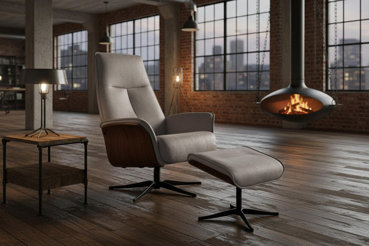 RELAXSESSEL FERREIRA Grau Leder Relaxfunktion - Schwarz/Grau, Leder/Metall (78/106/84cm) - KAWOLA