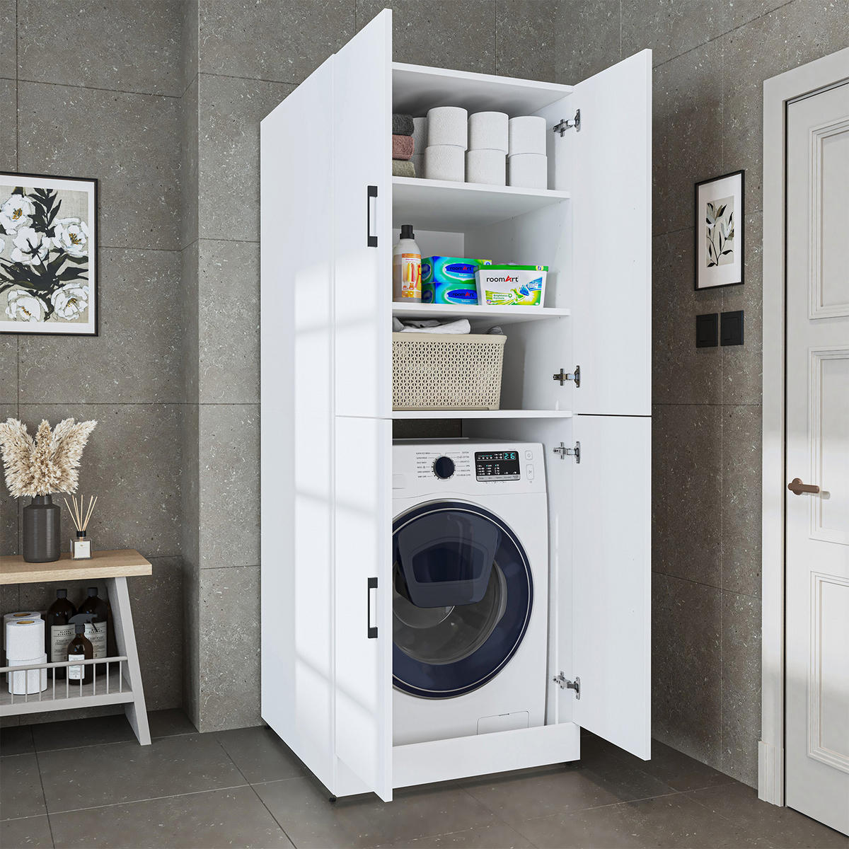 WASCHMASCHINENSCHRANK DORA-II 70cm Breit - Weiß, Holzwerkstoff (70/186/74cm)