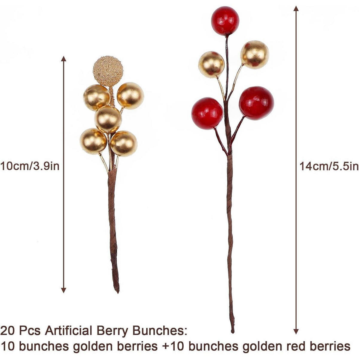 KÜNSTLICHE Beeren 20-teiliges Set Gold Rot - Multicolor, Kunststoff (3cm)