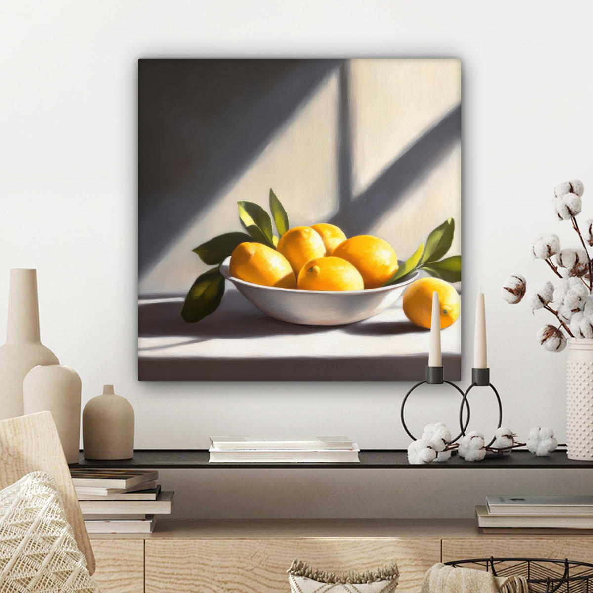 LEINWANDBILD Zitronen - Stilleben - Gelb Wandbild Wohnzimmer 50x50 cm - Gelb, Textil (50/50cm) - MuchoWow