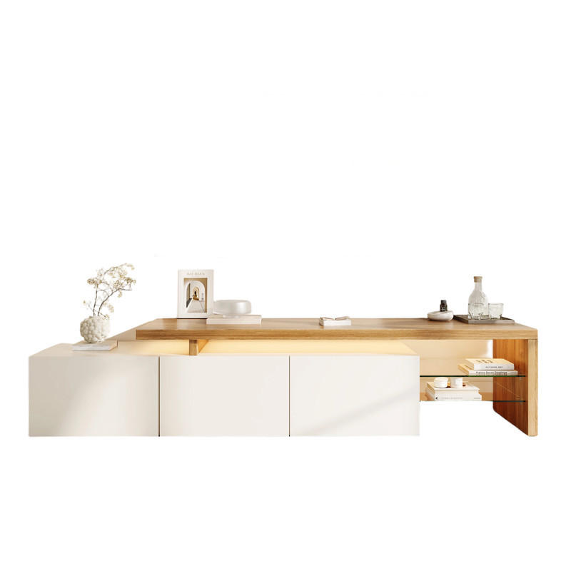 TV-SCHRANK Weiß-Holz mit LED-Licht & integrierter Ladefunktion - Weiß, Holz (39/42/200cm) - SHOPENTRA