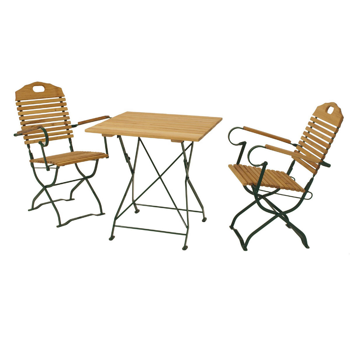 SITZGRUPPE Bad Belzig 3-teilig, Gartenset für 2 Personen - GartenSitzgruppe - Flachstahl - Robinienholz dunkelgrün - Grün, Holz - TPFGarden