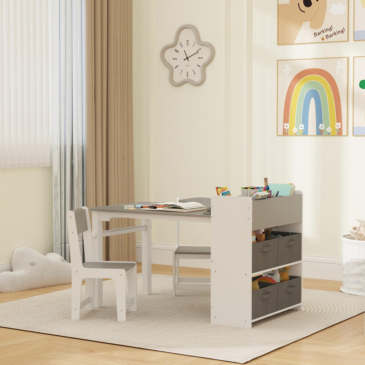 KINDERSITZGRUPPE DE-17533 mit Papierrolle, Regalen & Schubladen Grau - Grau, Holzwerkstoff (58/64/102.5cm) - ComfortXL