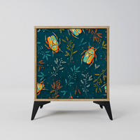 SIDEBOARD AUTUMN INSECTS, Eichefarben, 57,5x42x70,5 cm, Schwarze Metall-Sternfüße - Eichefarben/Multicolor, Holzwerkstoff/Metall (57.5/70.5/42cm) - SpaceRebels