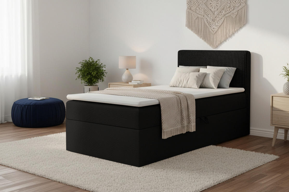 BOXBETT DON 100/200 Schwarz H4 Öffnung rechts - Schwarz, Holz/Holzwerkstoff (100/200cm) - Deine Möbel 24