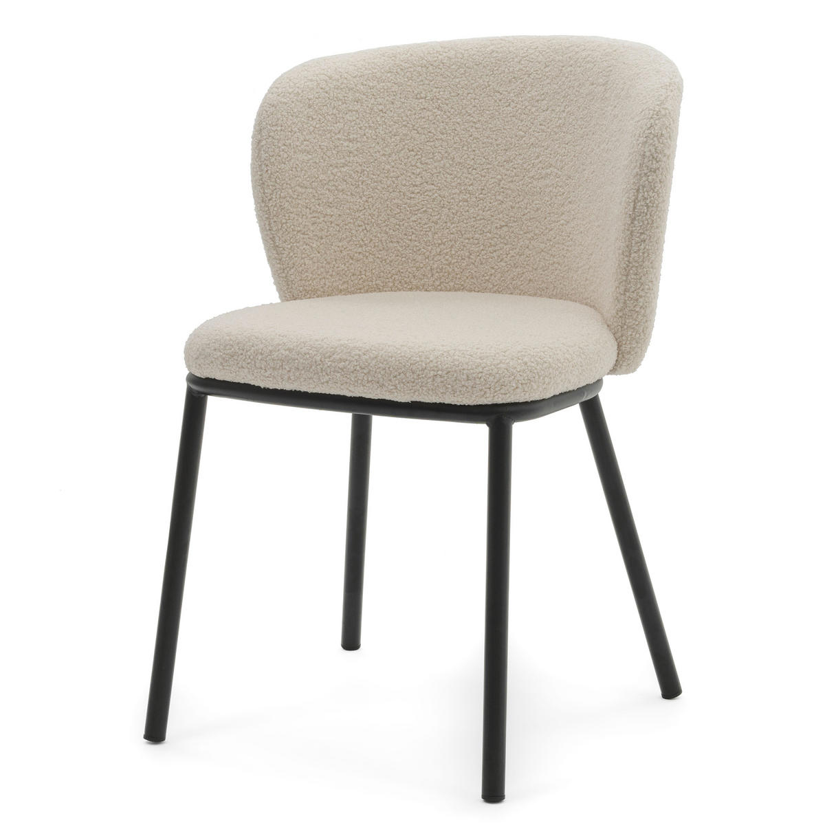 STUHL BARI gepolsterter mit Steppung - ecru - Boucle - Ecru/Schwarz, Textil/Metall (54/81/57cm) - NEW HOME