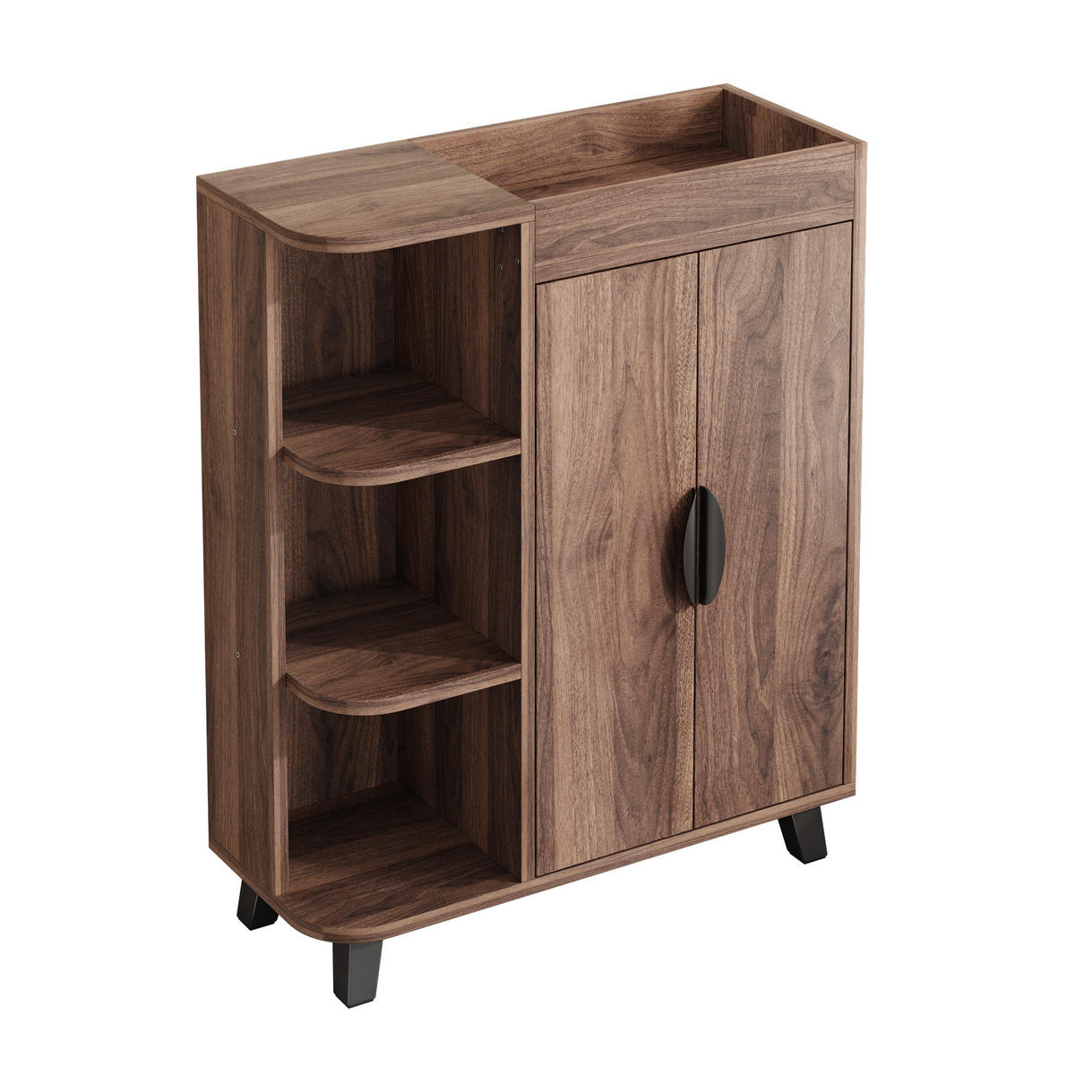 SCHUHSCHRANK Schmaler mit offenen Fächern & geschlossenen Elementen Mittelgroß Holzwerkstoff - Braun, Holzwerkstoff (80/99/32cm) - EVRYAE
