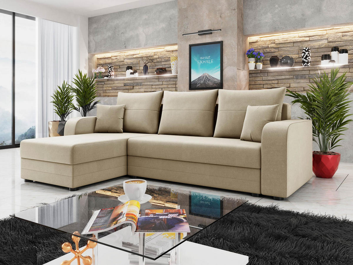 ECKSOFA Hewlet Bis - Beige/Schwarz, Holz/Kunststoff (237/139cm) - MIRJAN24