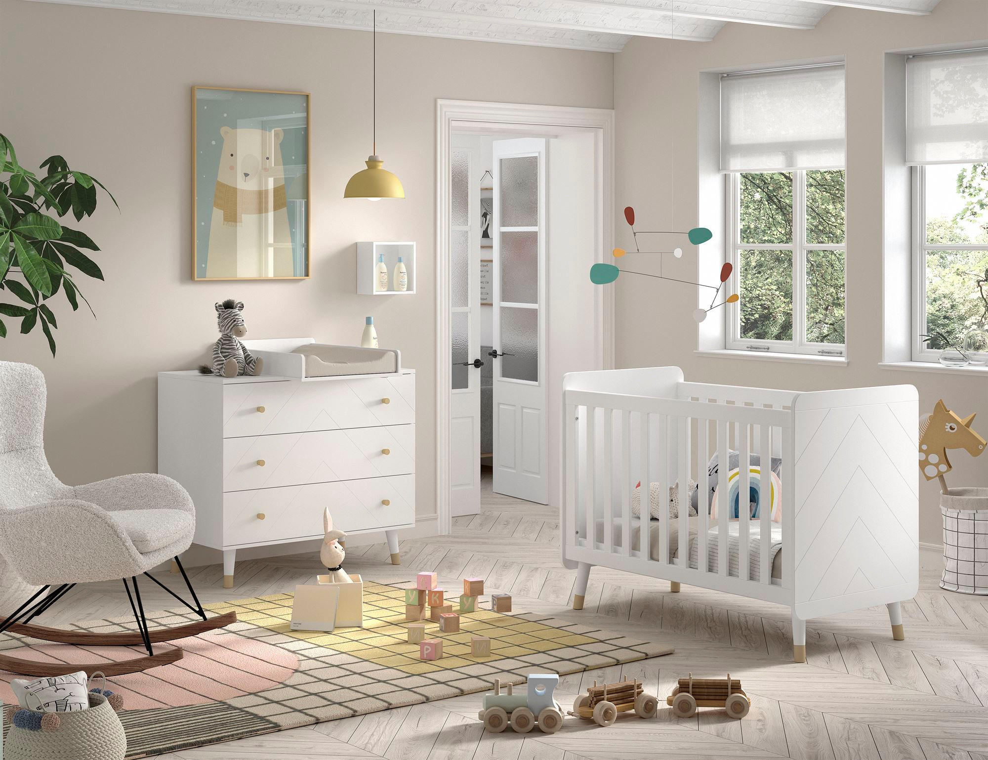 BABYZIMMER Set Kamillah 3 aus MDF in Satin Weiß - Weiß, Holzwerkstoff (224/96/74cm) - 58aufmkessel