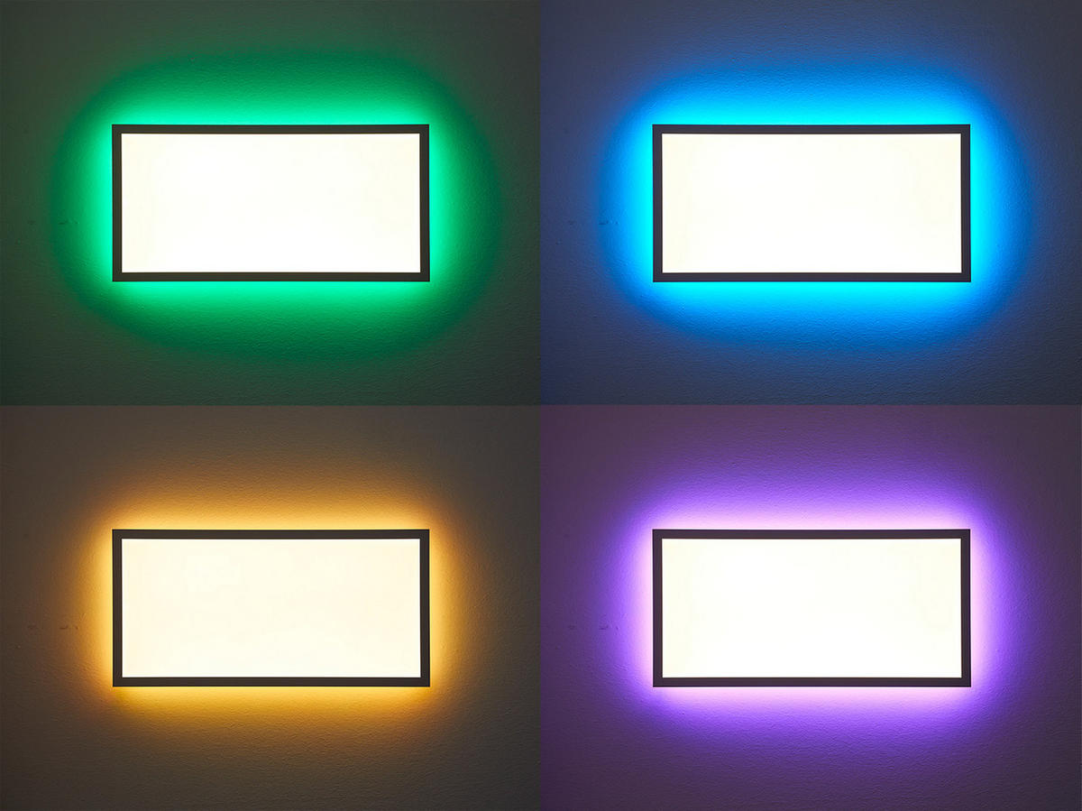 LED-DECKENPANEL - dimmbar mit RGB-Hintergrundbeleuchtung und Fernbedienung für stimmungsvolle Beleuchtung, rechteckig 80x30 - Weiß, Kunststoff (5.5/80/30cm) - Northpoint