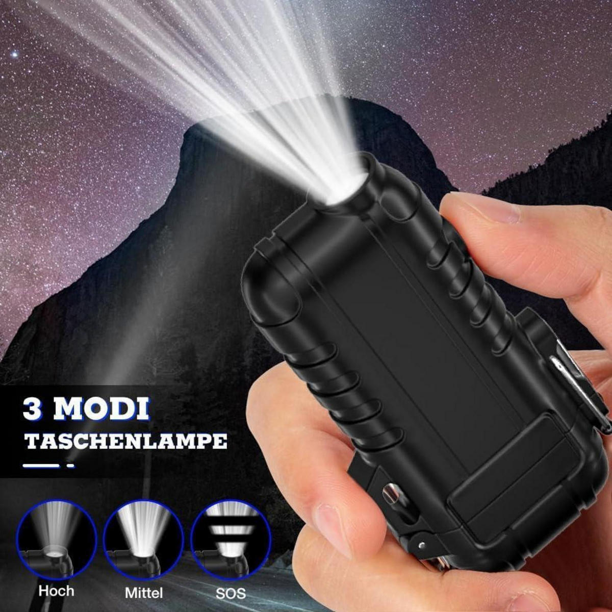 ELEKTRISCHES Feuerzeug mit flexiblem Hals und LED-Anzeige Schwarz - Schwarz, Kunststoff (4.5/1.8/8cm)