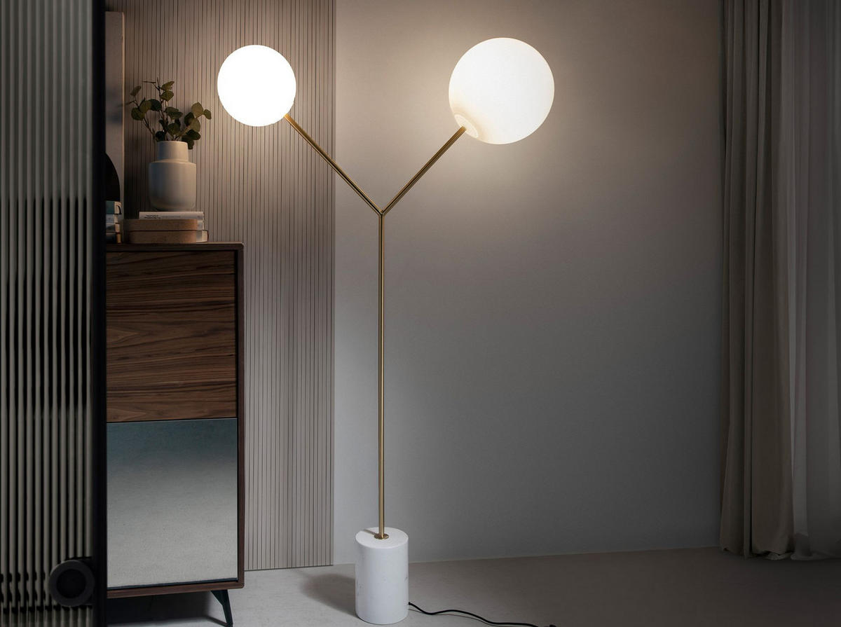 STEHLEUCHTE aus weißem Marmor, vergoldetem Stahl und weißem Glas - Messingfarben/Weiß, Stein/Metall (35/111/192cm) - ANGEL CERDA