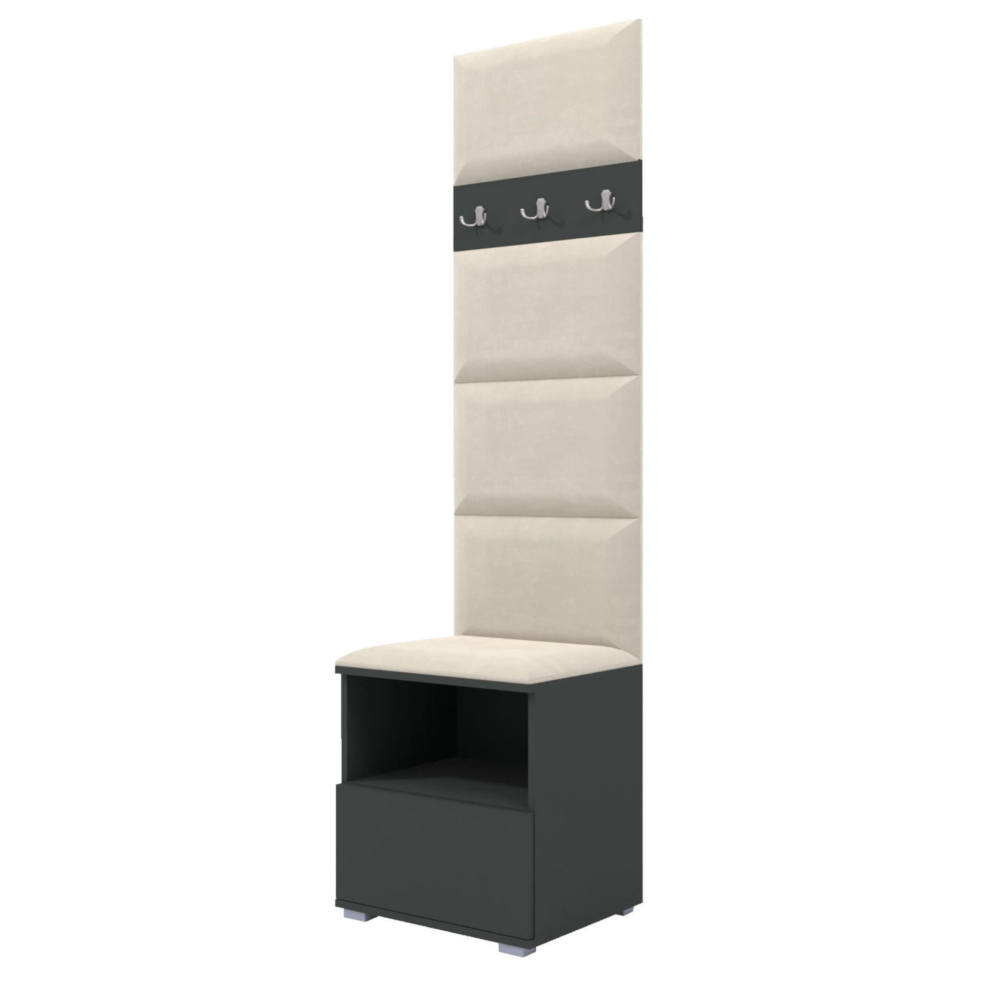 GARDEROBEN-SET Nela IV mit gepolsterten Paneelen 50/187/40 - Silberfarben/Creme, Holzwerkstoff/Kunststoff (50/187/40cm)