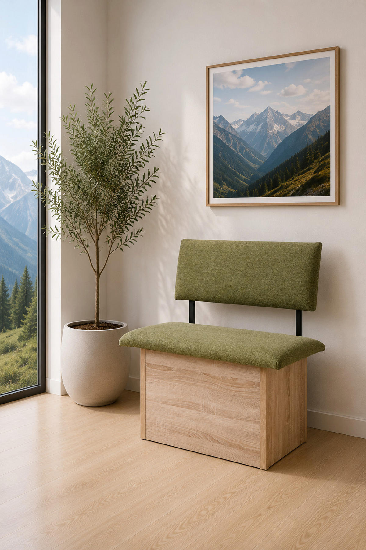 SITZBANK Das Raumwunder - Eichefarben/Grün, Holzwerkstoff/Textil (48/88/85cm) - Kundler Home