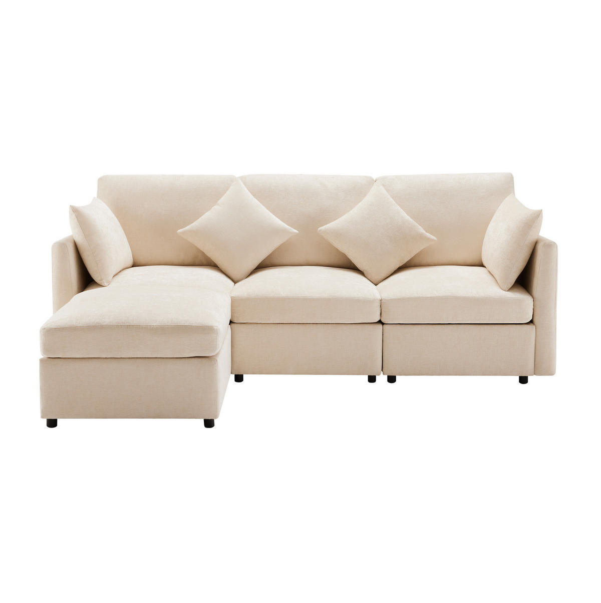 ECKSOFA 216/161/81 cm Beige aus Chenille mit Hocker und 4 Kissen - Beige, Textil (161/216cm) - OKMYHOME