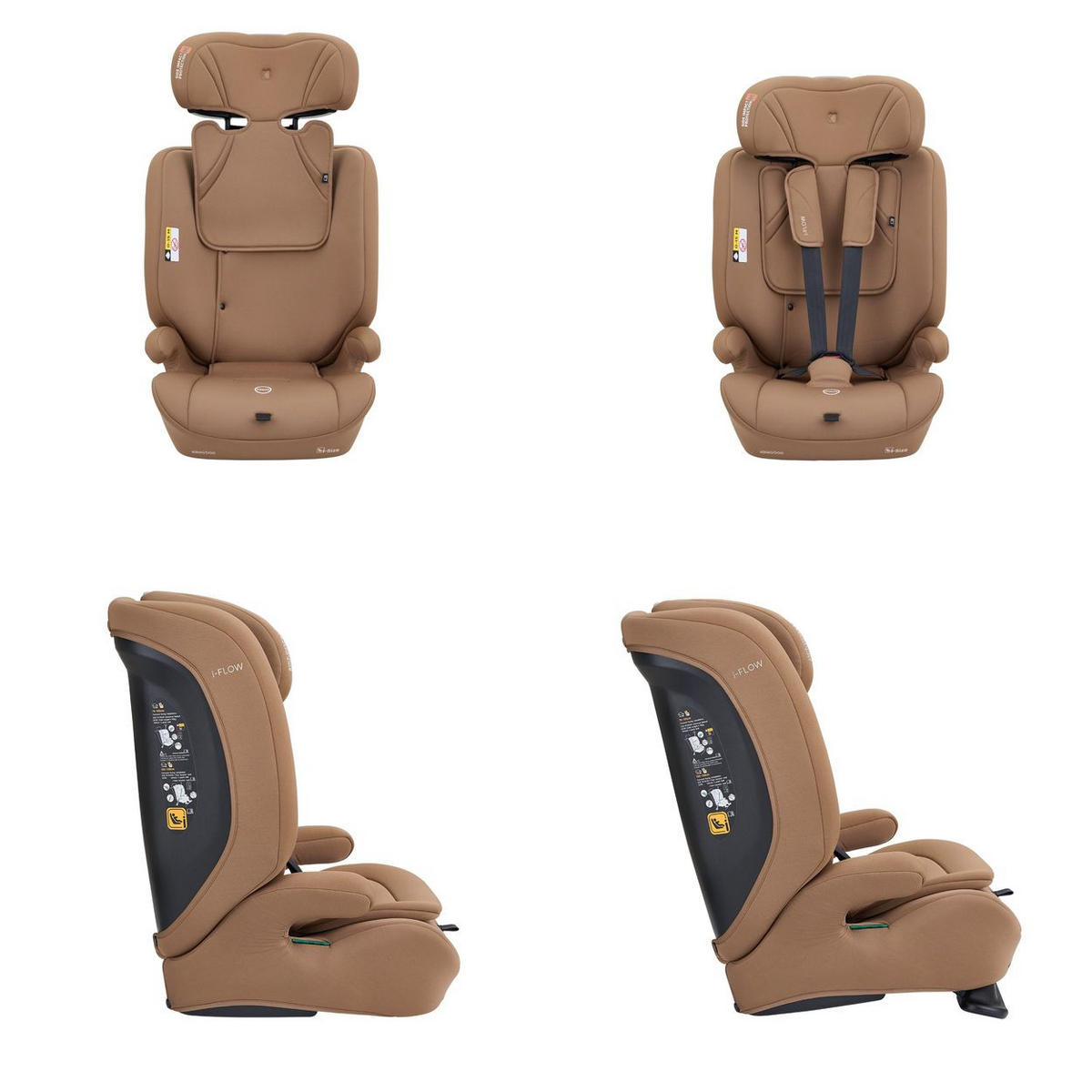 KINDERSITZ i-Flow (76-150cm) braun i-Size, verstellbare Kopfstütze, 5-Punkt-Gurt, Polyester, Seitenschutz - Braun, Kunststoff (29/59/49cm) - Kikka boo