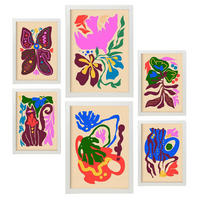 POSTER Set Mit 6 Malerisch 4 In Blume Zusammenfassung Ästhetische Dekorative Gemälde Für Ihr Wohnzimmer, Schlafzimmer, Zuhause A3 & A4 Weißer Rahmen - Weiß, Papier (29/3cm) - Nacnic