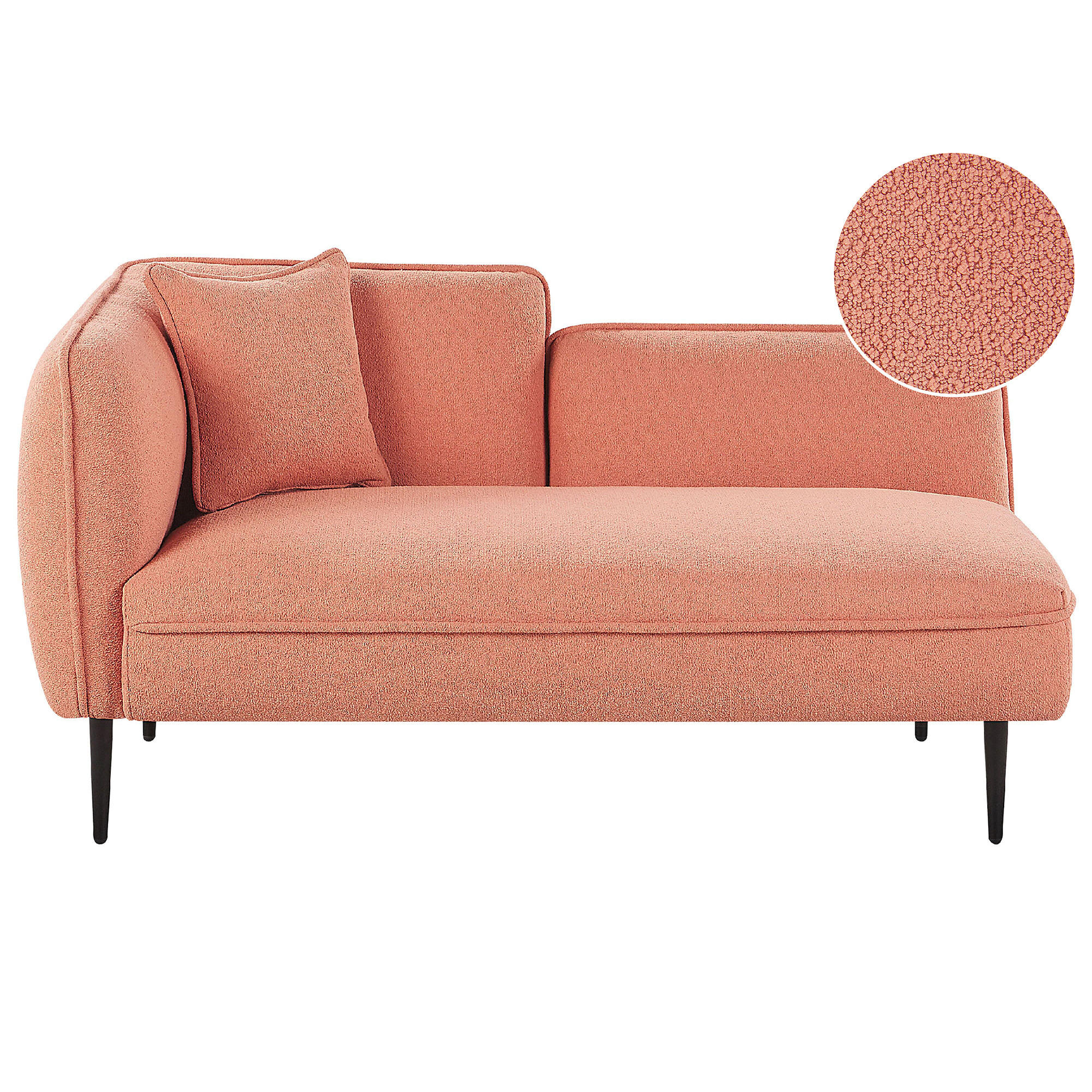 CHAISELONGUE Bouclé pfirsichrosa linksseitig Chevannes - Pink/Schwarz, Textil (138/74/77cm) - Beliani