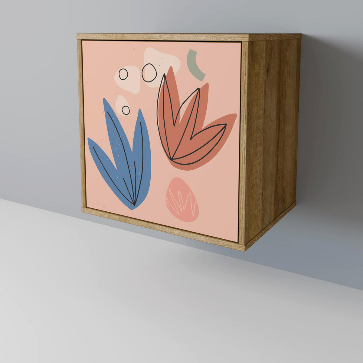 SIDEBOARD PASTEL DESTINY, Eichefarben, 57,5x42x72,5 cm, Schwarze Metallfüße - Eichefarben/Multicolor, Holzwerkstoff/Metall (57.5/72.5/42cm) - SpaceRebels